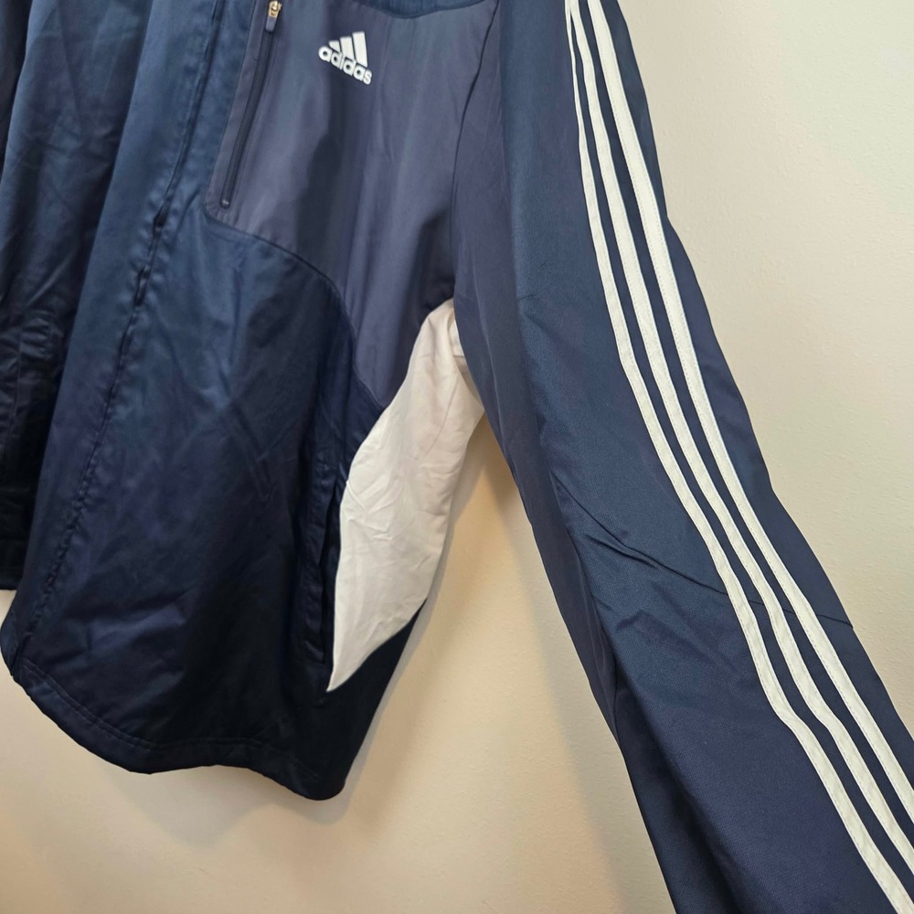 Adidas Mens Navy Blue Full Zip Track Jacket Windbreaker Hooded 3-Stripe Size 2XL - Picture 9 of 16